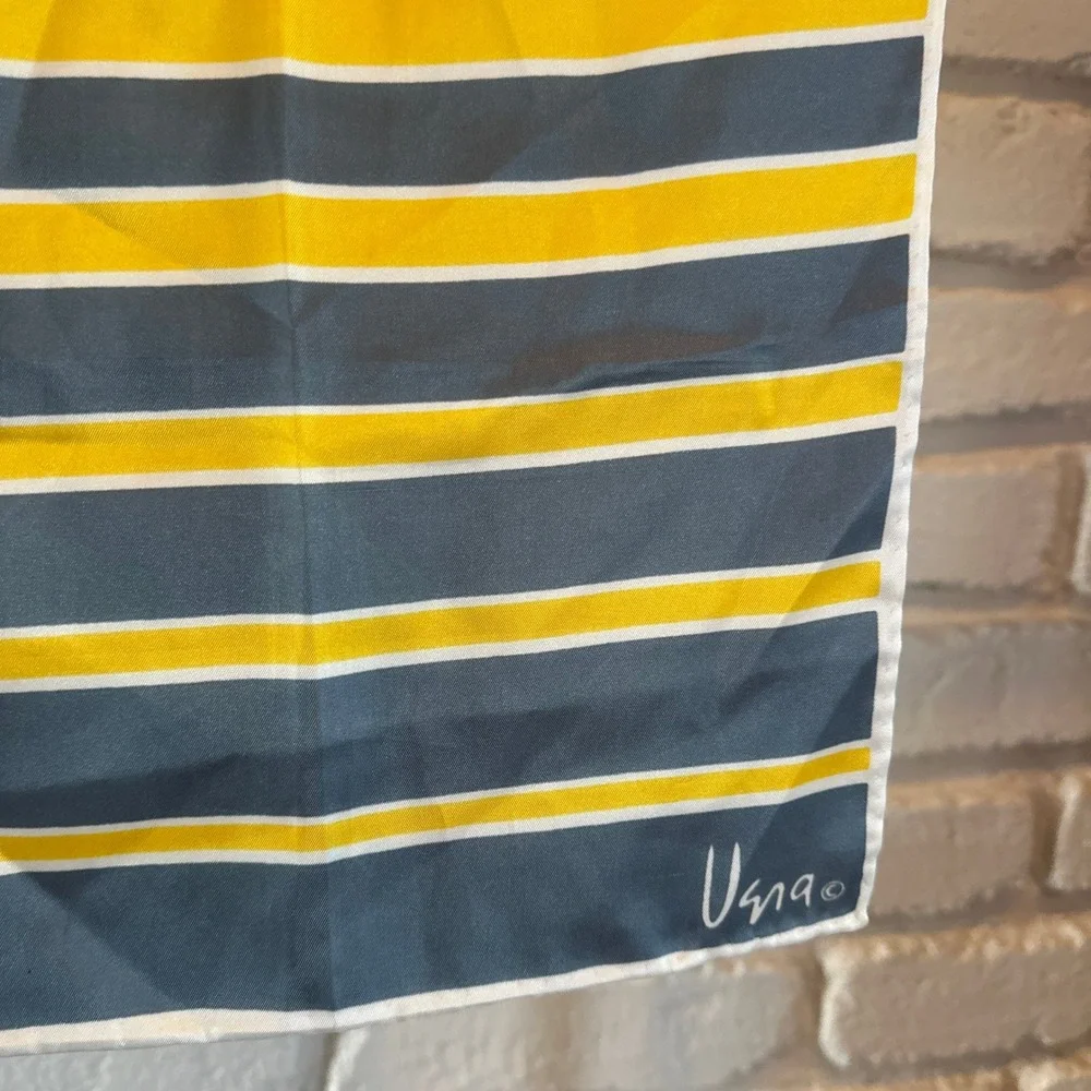 Vintage Vera Neumann Polyester Scarf Yellow Gray Stripes Mod Square Japan